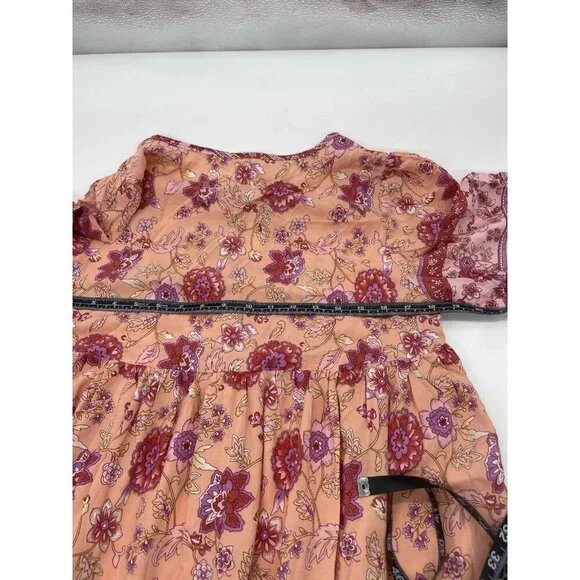 Beachsissi Summer Dress Womens Sz M Pink Floral Short Sleeve Tassels Bach Casual - Picture 5 of 5
